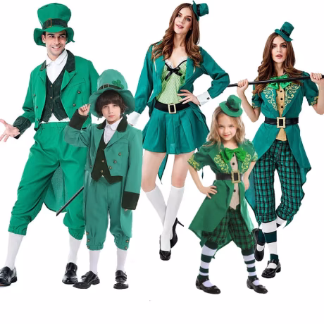 Man Boy Leprechaun St. Patrick's Day Costume Halloween Ireland Parent-Child Parade Cosplay Carnival Fancy Party Dress