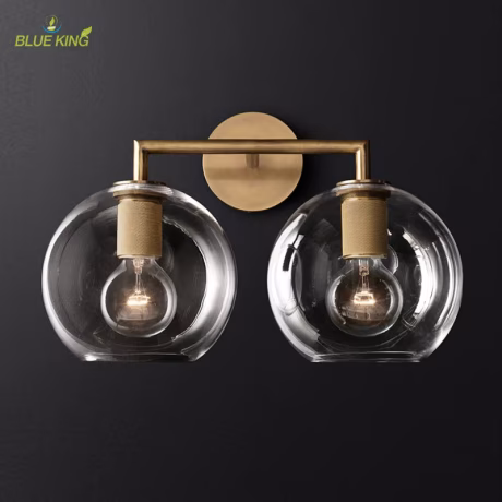 Modern hotel restaurant antique brass wall sconces for interior double lights glass ball fancy lights for home wall
