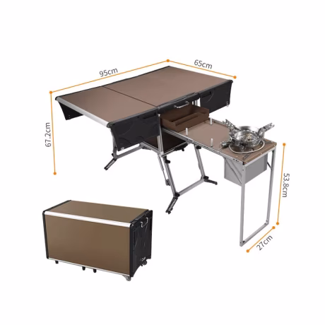 Outdoor Camping Hiking Portable narrow kitchen utility foldable table Aluminum Camping Kitchen cooktops