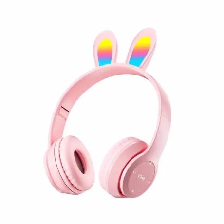 P47R Cat Ear kids Headphones LED Light Up Bluetooths Wireless Over Ear earphones with Microphone and Volume Control