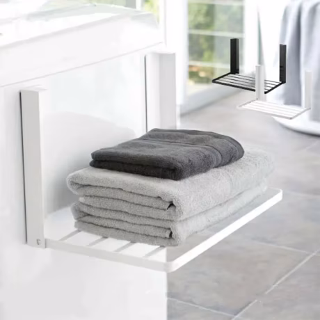 steel black No installation Towel rack bathroom folding shelf wall mount Washing Machine Side Magnetic clothing Storage holder