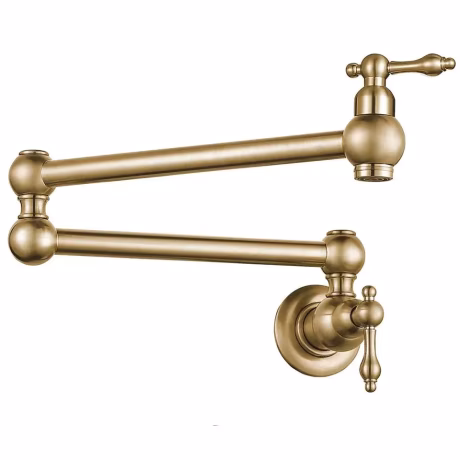 Wall Mount Brushed Gold Brass Folding Pot Filler Dual Handle Kitchen Faucet Stretchable Mixer Tap