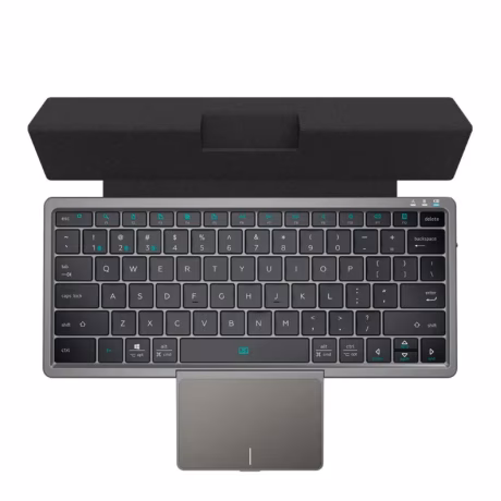 Wireless Keyboard with PU Leather Holder Hidden touch pad Portable mini wireless folding keyboard for tablet laptop