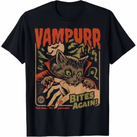 Vampurr Bites Again! Funny Cat Halloween Vintage Graphic T-Shirt